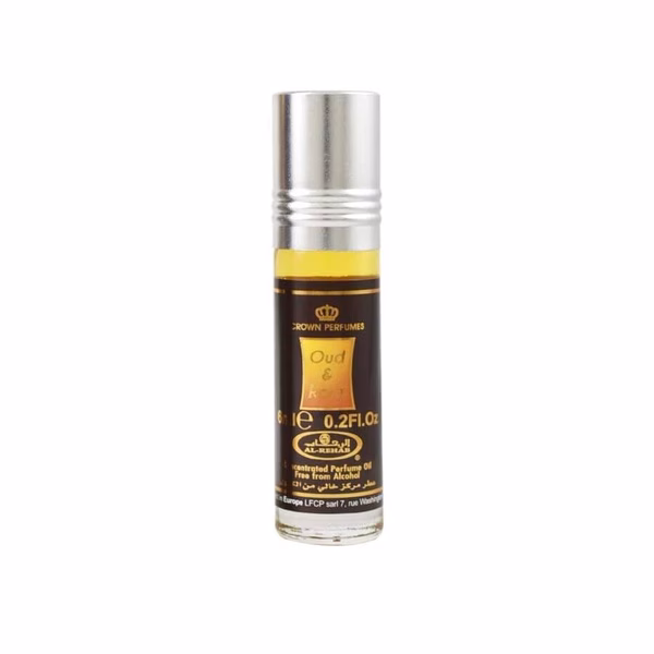 Arabski Al-Rehab Oud & Rose 6ml, główna nuta: głęboki oud i aksamitna róża Perfumy Al Rehab Oud & Rose 6ml z alanem i różą