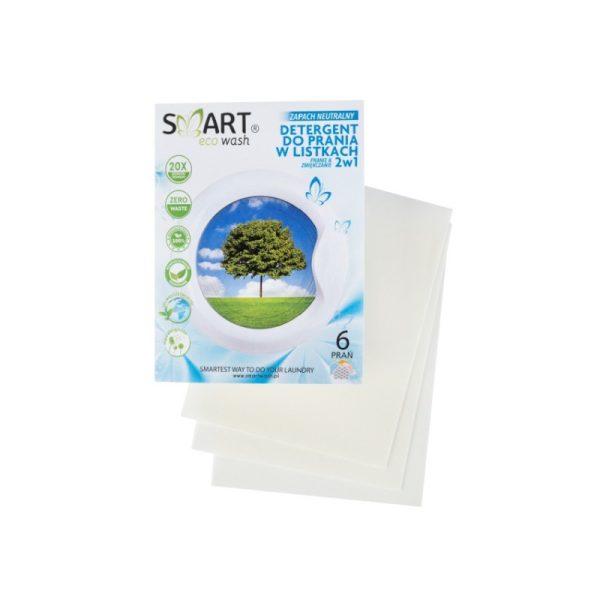 Biodegradowalne listki do prania i zmiękczania, Zapach neutralny, 6 prań, Smart Eco Wash Biodegradowalne listki do prania i zmiękczania, Zapach neutralny, 6 prań, Smart Eco Wash