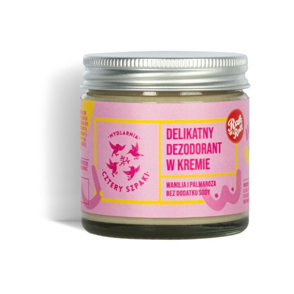 Delikatny dezodorant w kremie, Badaj się, Wanilia i Palmaroza, 60ml, Cztery Szpaki