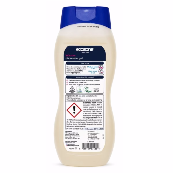 Żel do zmywarek Ecozone z nabłyszczaczem i ochroną szkła 720ml wegański (2)
