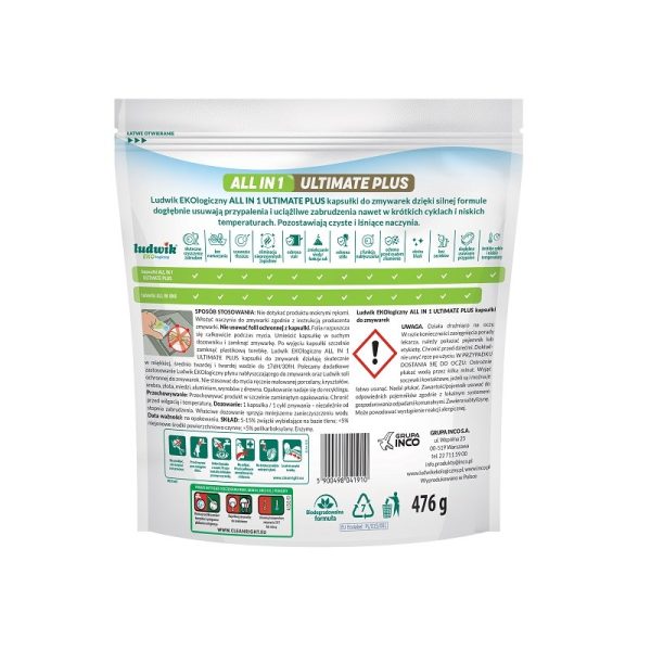Kapsułki do zmywarki, All in One, Ultimate plus, EU Ecolabel, 28 szt., Ludwik Ekologiczny (zdjęcie 2) Kapsułki do zmywarki, All in One, Ultimate plus, EU Ecolabel, 28 szt., Ludwik Ekologiczny