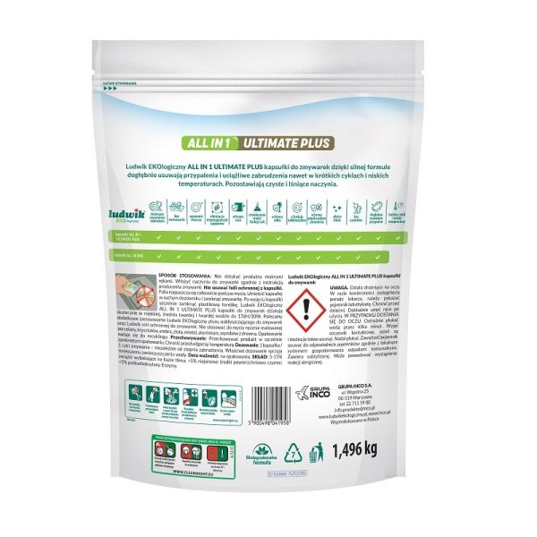 Kapsułki do zmywarki, All in One, Ultimate plus, EU Ecolabel, 88 szt., Ludwik Ekologiczny (zdjęcie 2) Kapsułki do zmywarki, All in One, Ultimate plus, EU Ecolabel, 88 szt., Ludwik Ekologiczny
