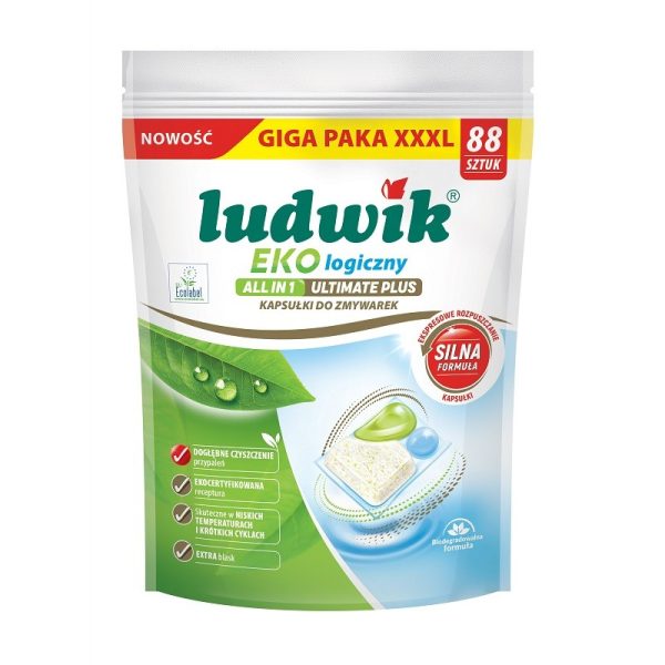 Kapsułki do zmywarki, All in One, Ultimate plus, EU Ecolabel, 88 szt., Ludwik Ekologiczny Kapsułki do zmywarki, All in One, Ultimate plus, EU Ecolabel, 88 szt., Ludwik Ekologiczny
