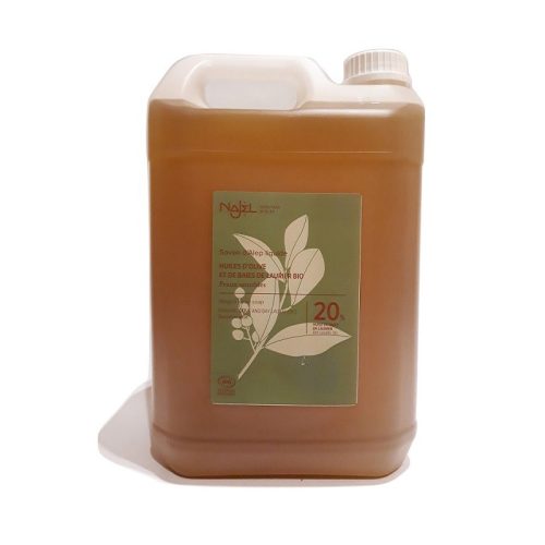 Mydło Aleppo w płynie, skóra wrażliwa, 20% oleju laurowego, 5L, certyfikowane, COSMEBIO, Najel