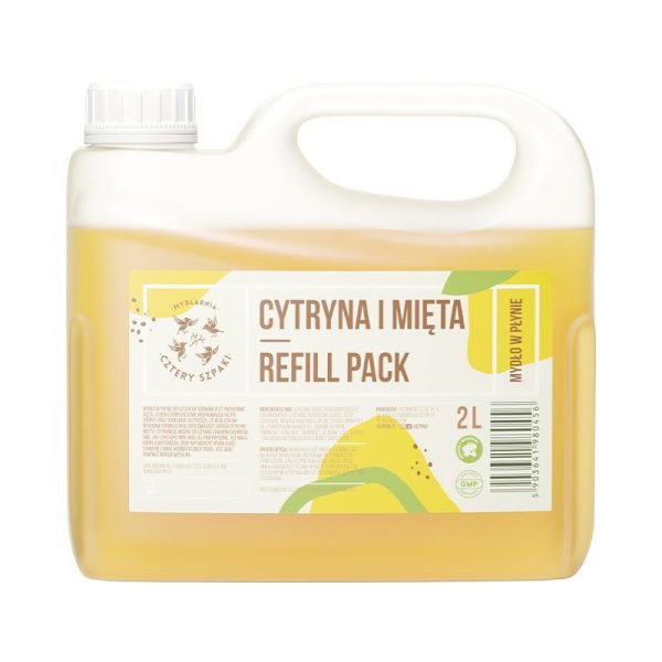 Mydło w płynie Cytryna i Mięta, uzupełnienie, 2l, Cztery Szpaki