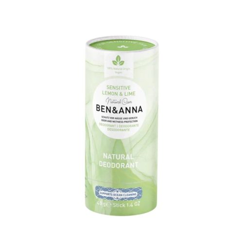 Naturalny dezodorant bez sody, LEMON & LIME, sztyft kartonowy, SENSITIVE, 40 g, BEN&ANNA Naturalny dezodorant bez sody, LEMON & LIME, sztyft kartonowy, SENSITIVE, 40 g, BEN&ANNA