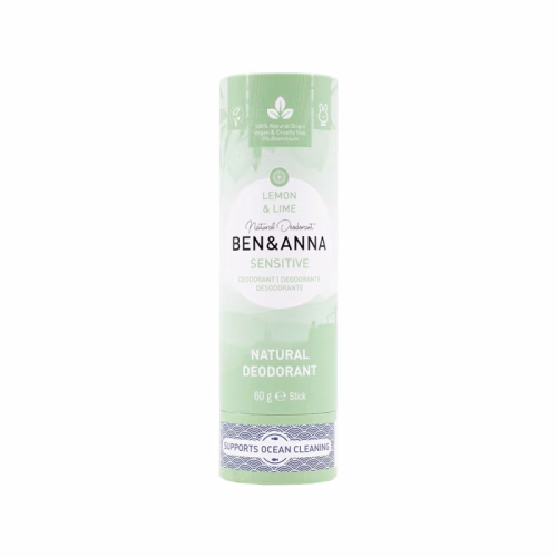 Naturalny dezodorant bez sody, LEMON & LIME, sztyft kartonowy, SENSITIVE, 60 g, KOŃCÓWKA SERII, BEN&ANNA Dezodorant naturalny Ben&Anna Lemon & Lime do skóry wrażliwej 60g sztyft kartonowy