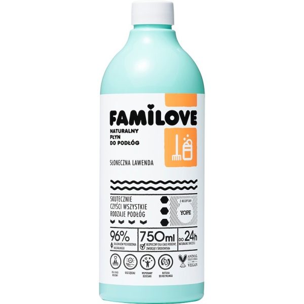 Naturalny płyn do podłóg Familove, słoneczna lawenda, skutecznie czyści wszystkie rodzaje podłóg, 750ml, Yope