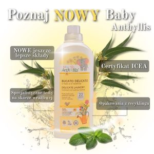 NOWY naturalny płyn do prania ubranek dziecięcych, do prania ręcznego i w pralce, Certyfikowany, 1l, Baby Anthyllis