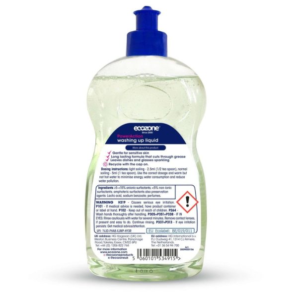 Płyn do mycia naczyń, BIOActive, bezlitosny dla tłuszczu, wegański, Allergy UK, 500ml, Ecozone