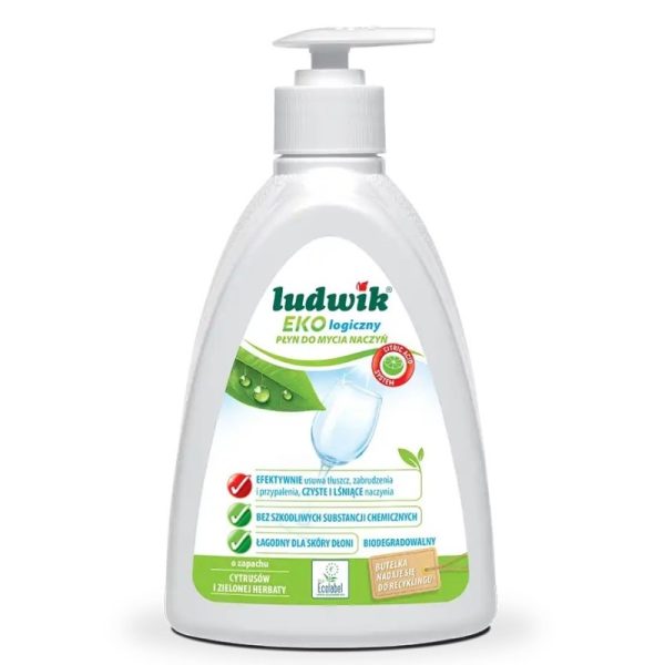 Płyn do naczyń o zapachu cytrusów i zielonej herbaty, z pompką, 475 ml, Ludwik Ekologiczny Płyn do naczyń o zapachu cytrusów i zielonej herbaty, z pompką, 475 ml, Ludwik Ekologiczny