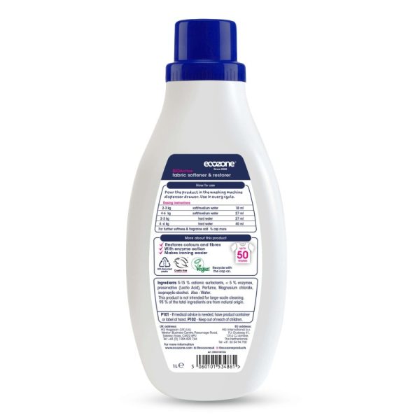 Płyn do płukania tkanin, BIOActive, odświeża kolory i ułatwia prasowanie, wegański, Allergy UK, 1l, Ecozone (zdjęcie 2) Płyn do płukania tkanin, BIOActive, odświeża kolory i ułatwia prasowanie, wegański, Allergy UK, 1l, Ecozone