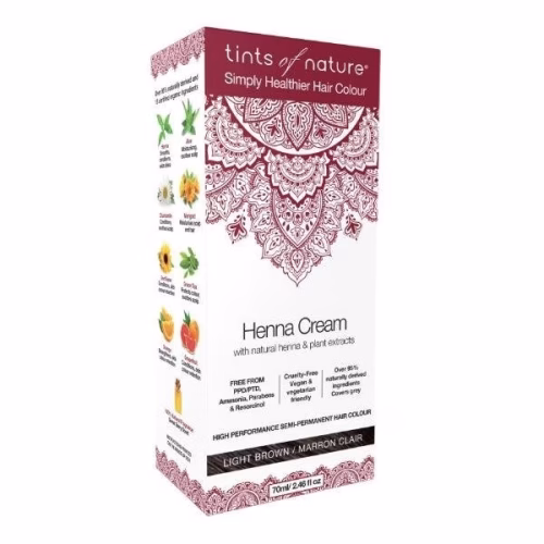 Półtrwała farba do włosów w kremie z henną - Jasny brąz Półtrwała farba do włosów Tints of Nature z henną Jasny brąz 130ml