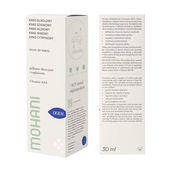 Serum do twarzy Mohani pięć kwasów AHA do skóry dojrzałej 30ml (2)