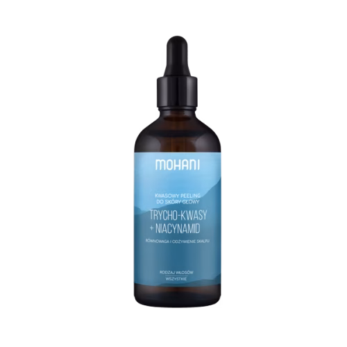 Równoważący peeling trycho-kwasy + niacynamid do skóry głowy Mohani 100ml Peeling do skóry głowy Mohani z kwasami AHA/BHA i niacynamidem 100ml
