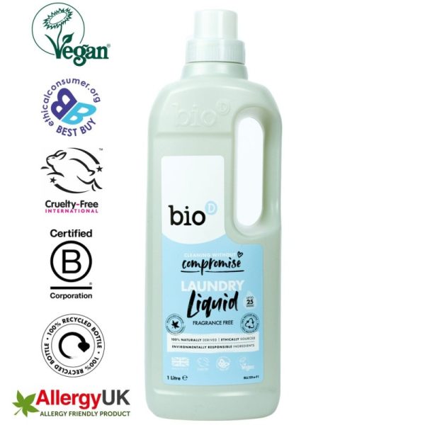 Skoncentrowany, bezzapachowy, niebiologiczny płyn do prania, 1000 ml, Bio-D (zdjęcie 3) Skoncentrowany, bezzapachowy, niebiologiczny płyn do prania, 1000 ml, Bio-D