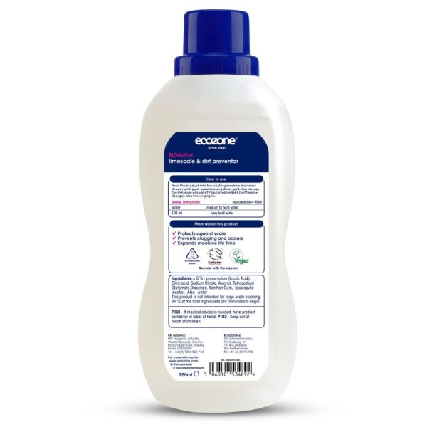 Środek do czyszczenia pralki, zapobiegający osadzaniu się kamienia i zabrudzeniom, wegański, 750ml, Ecozone