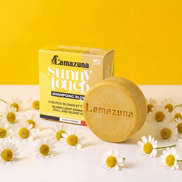 Szampon do włosów blond, rozjaśnianych i z pasemkami, z rumiankiem i cynamonem, DOTYK SŁOŃCA, 70 ml, Lamazuna