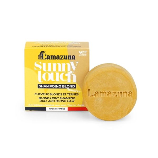 Szampon do włosów blond, rozjaśnianych i z pasemkami, z rumiankiem i cynamonem, DOTYK SŁOŃCA, 70 ml, Lamazuna