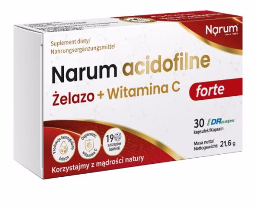 Narum Acidofilne Żelazo + witamina C – suplement diety, 30 kapsułek