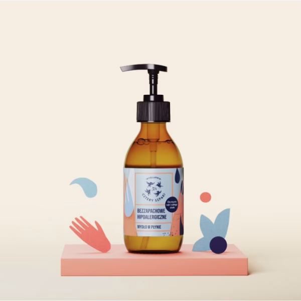 mydlo-w-plynie-bezzapachowe-hipoalergiczne-szklana-butelka-300ml-cztery-szpaki Bezzapachowe hipoalergiczne mydło w płynie Cztery Szpaki szklana butelka 300 ml
