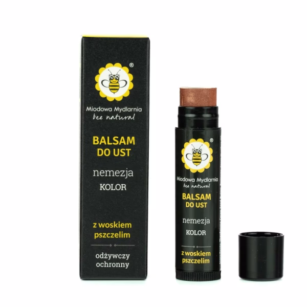 Balsam do ust, NEMEZJA, kolor MIEDZIANO–BRZOSKWINIOWY z lekkim połyskiem, 5g, Miodowa Mydlarnia