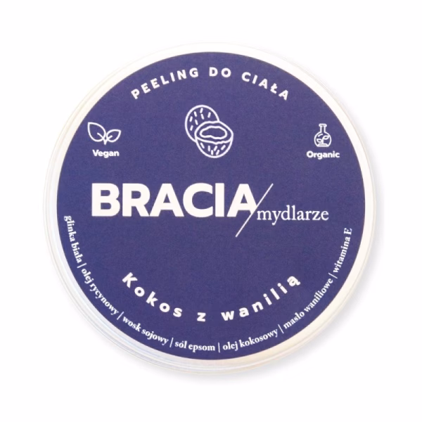 Kokos z wanilią, naturalny peeling solny do ciała, 250g, Bracia Mydlarze