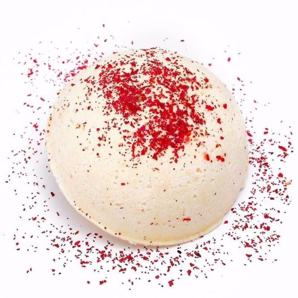 Kula do kąpieli, TRUSKAWKA, musująca, aromatyczna, półkula, 80 g, Miodowa Mydlarnia