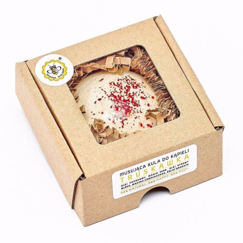 Kula do kąpieli, TRUSKAWKA, musująca, aromatyczna, półkula, 80 g, Miodowa Mydlarnia