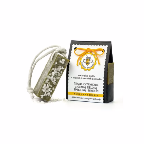 Mydło naturalne, Trawa cytrynowa z glinką zieloną, spiruliną i miodem, 100g, Miodowa Mydlarnia