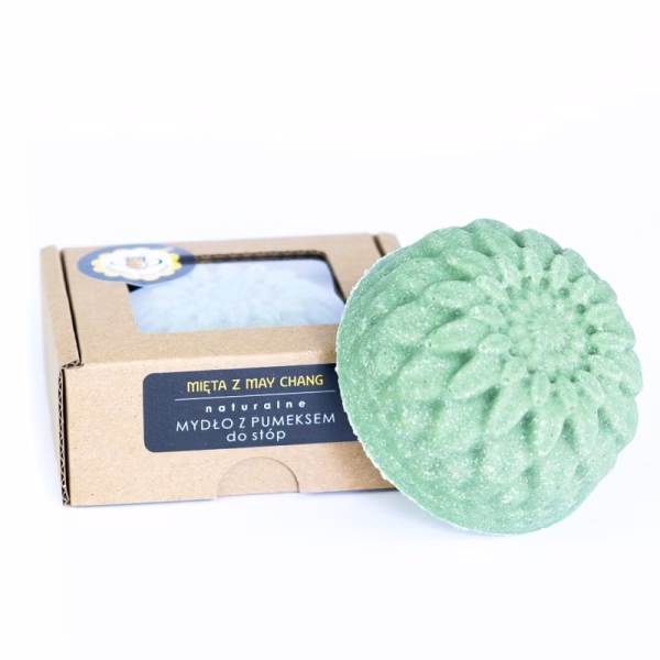 Mydło z pumeksem do stóp, mięta z may chang, naturalne, 120 g, Miodowa Mydlarnia