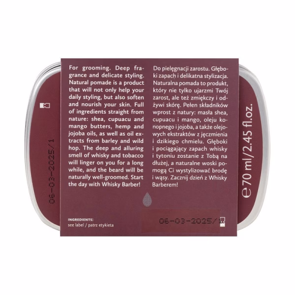 Naturalna pomada do brody i wąsów, Whisky Barber, 70ml, Hagi