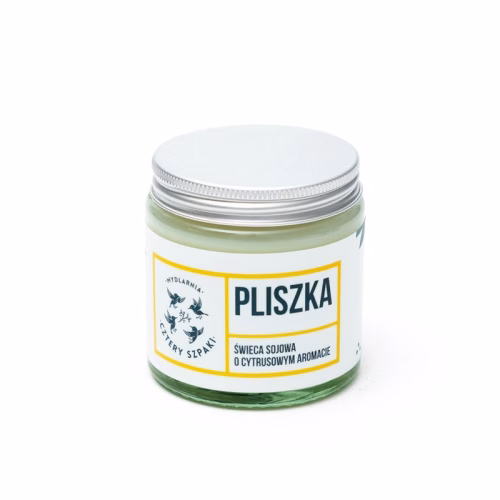 Naturalna świeca sojowa, cytrynowa, Pliszka, 100 g, Cztery Szpaki
