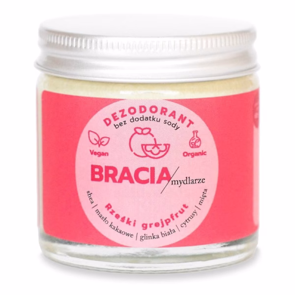 Naturalny dezodorant w kremie, Rześki grejpfrut, delikatny, bez sody, 60ml, Bracia Mydlarze