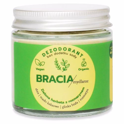Naturalny dezodorant w kremie, Zielona herbata z rozmarynem, delikatny, bez sody, 60ml, Bracia Mydlarze