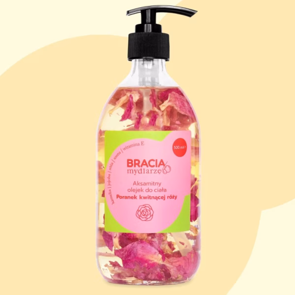 Naturalny olejek do ciała i masażu, Poranek kwitnącej róży, róża, sosna, magnolia, 500ml, Bracia Mydlarze