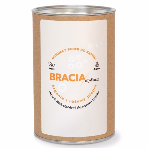 Perfumowany, musujący puder do kąpieli, Argania i różowy pieprz, nawilżająca i odżywcza kąpiel, 300g, Bracia Mydlarze
