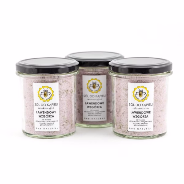 Sól do kąpieli, lawendowe wzgórza, relaksacyjna, 350 g, Miodowa Mydlarnia