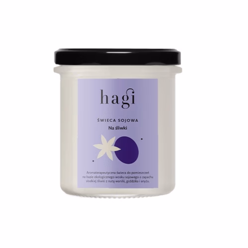 Świeca na bazie ekologicznego wosku sojowego, NA ŚLIWKI, mała, 215 ML, Hagi