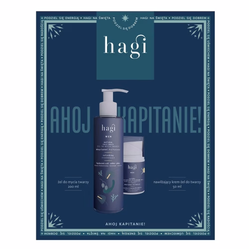 ZESTAW AHOJ KAPITANIE: Żel do mycia twarzy 200 ml + Krem-żel nawilżający 50 ml, Hagi
