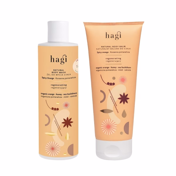 ZESTAW KORZENNA POMARAŃCZA: Balsam do ciała 200 ml + żel do mycia ciała 300 ml, Hagi