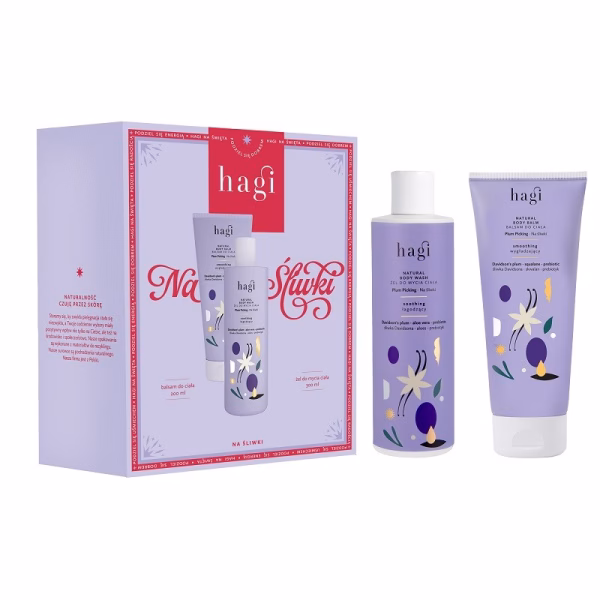 ZESTAW NA ŚLIWKI: Balsam do ciała 200 ml + żel do mycia ciała 300 ml, Hagi