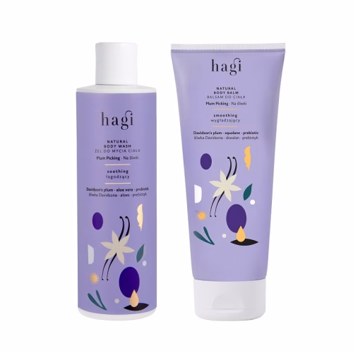 ZESTAW NA ŚLIWKI: Balsam do ciała 200 ml + żel do mycia ciała 300 ml, Hagi